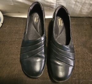 Clarks Black Leather Flats with Ruched Design